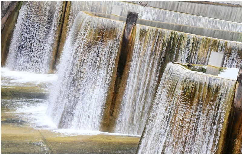 The jagged weir's cascading waterfalls